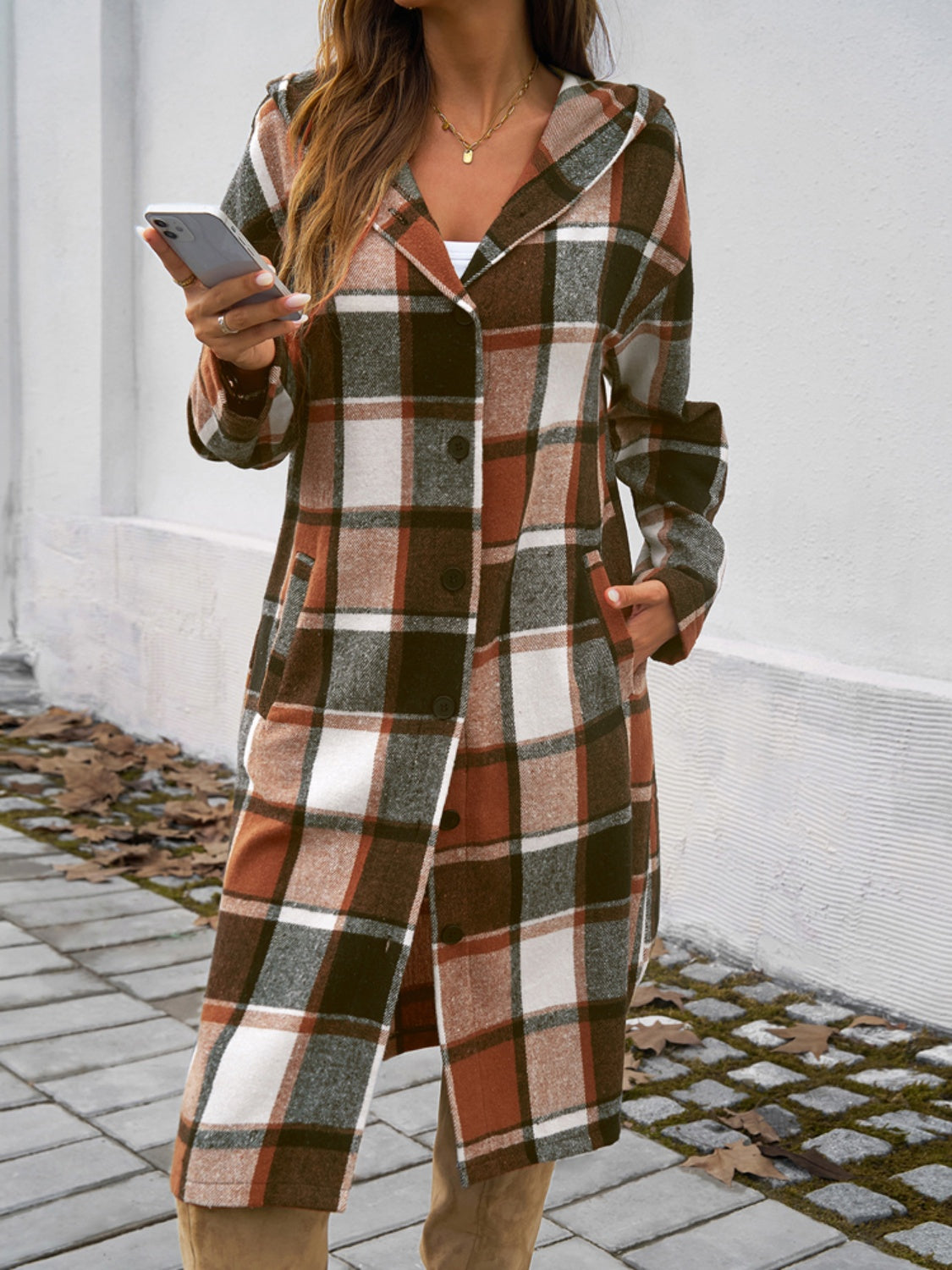 Never Too Late Plaid Long Sleeve Hooded Coat