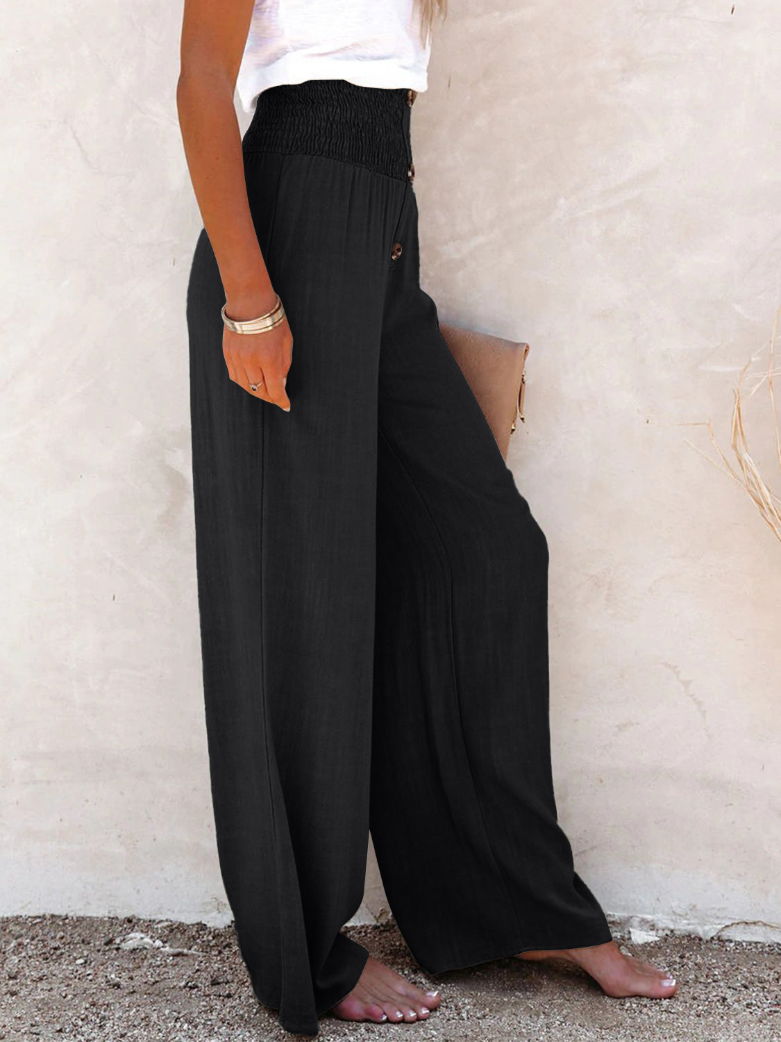 Decorative Button High Waist Pants