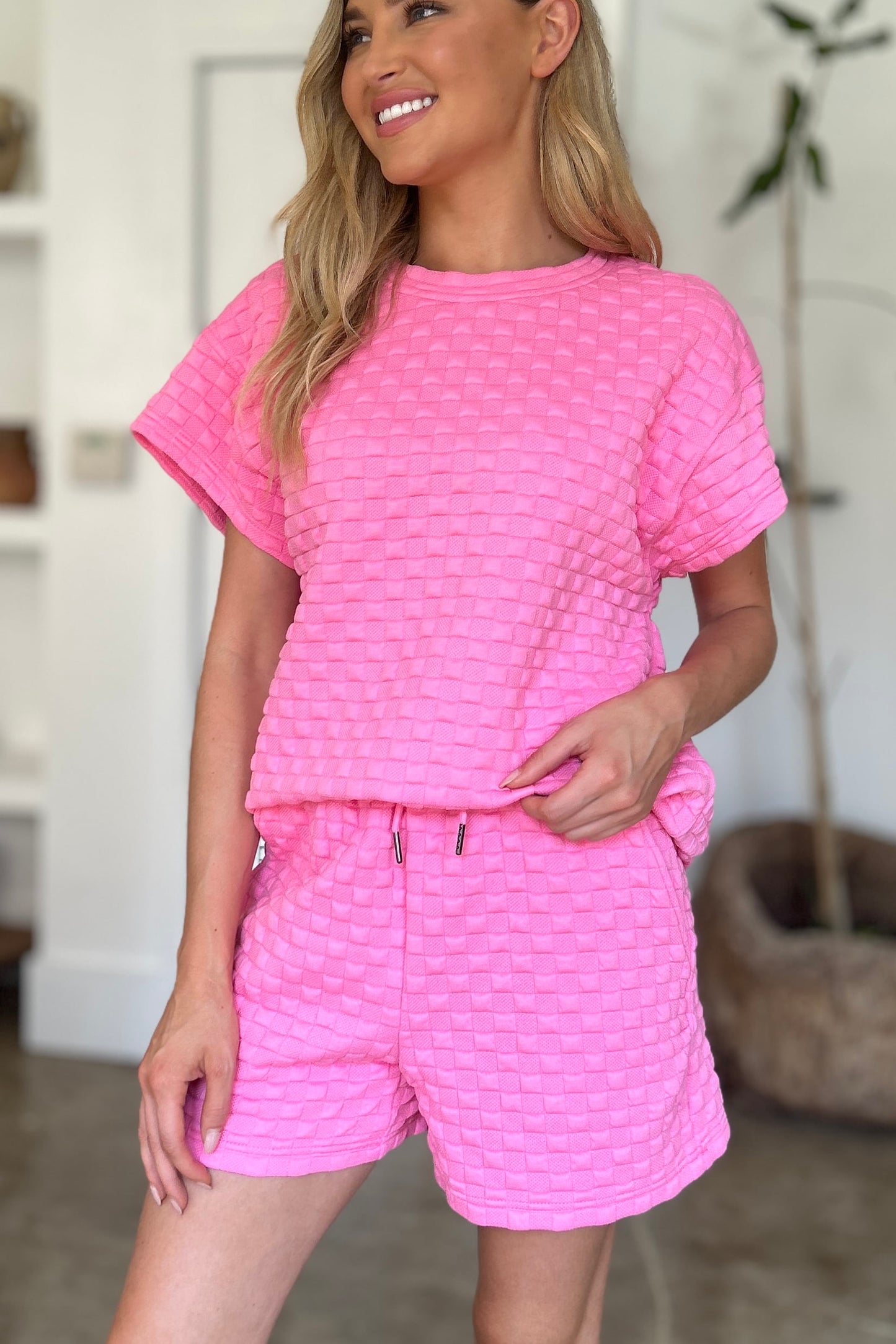 Double Take Texture T-Shirt and Shorts Set