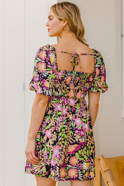 ODDI Floral Tie-Back Mini Dress