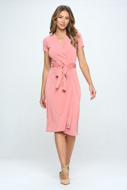 Tie  Front Surplice Short Sleeve Dress