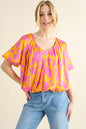 And The Why Printed Satin Bubble Hem Top