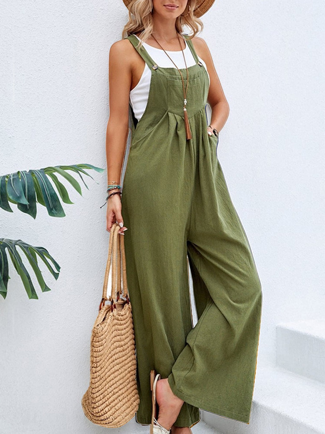 Square Neck Wide Strap Overalls