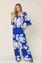 Double Take Full Size Printed Tie Back Wide Leg Jumpsuit