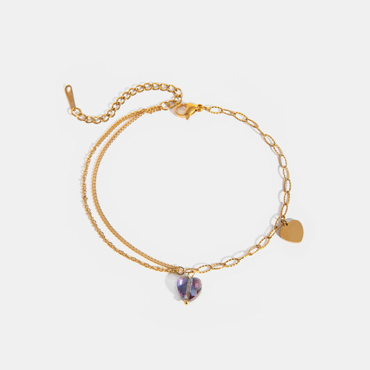 Stainless Steel Synthetic Crystal Heart Anklet Bracelet