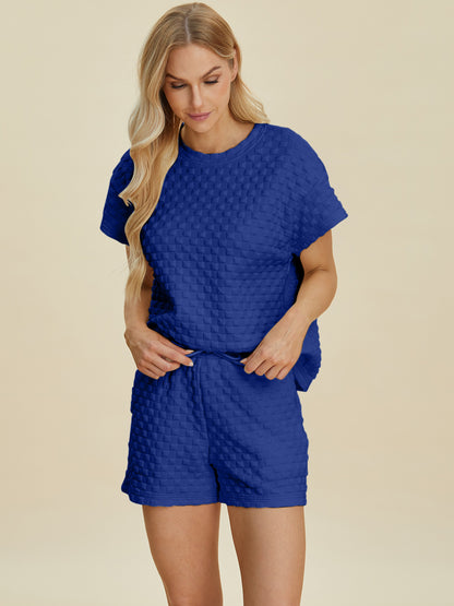 Double Take Texture T-Shirt and Shorts Set