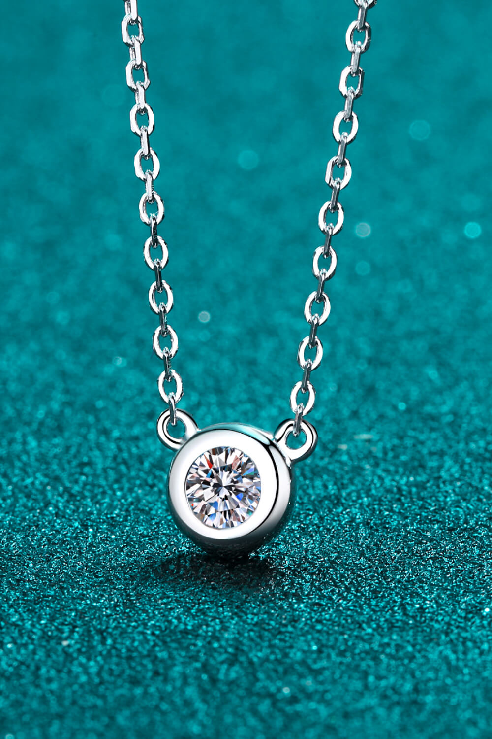 Moissanite & Sterling Silver Round Pendant Chain Necklace