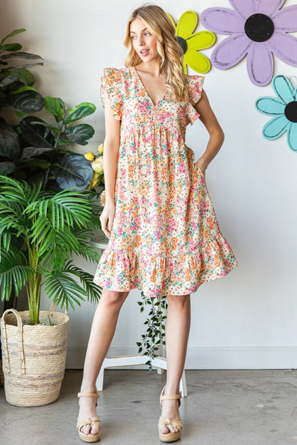 Heimish Floral Ruffled V-Neck Dress