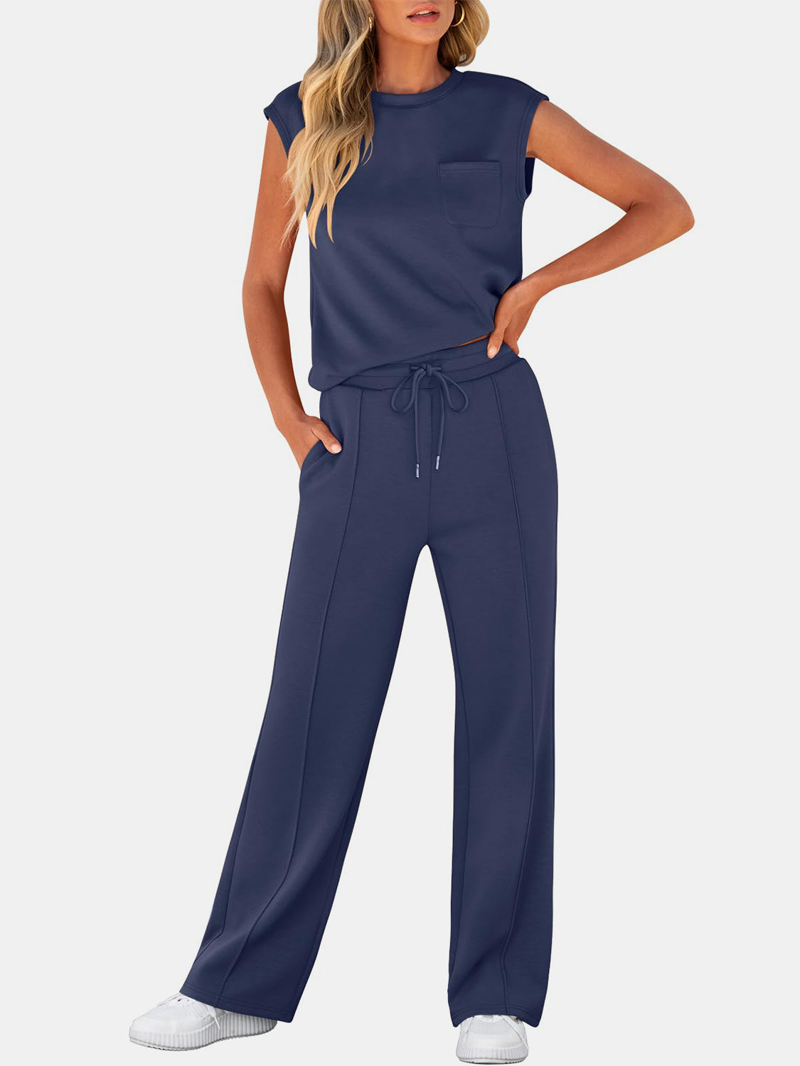 Round Neck Top and Drawstring Pants Set