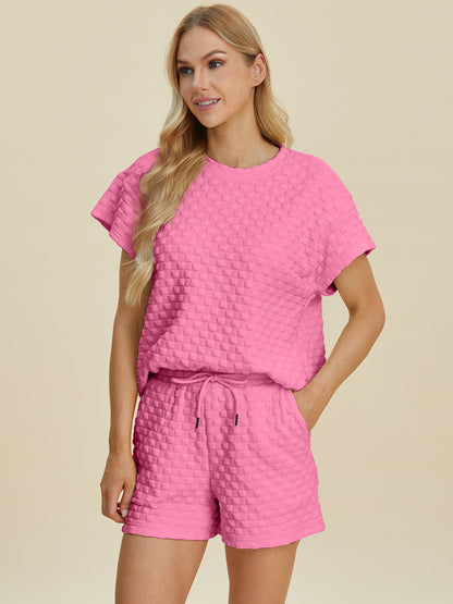 Double Take Texture T-Shirt and Shorts Set