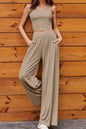 Scoop Neck Top and Wide Leg Pants Set