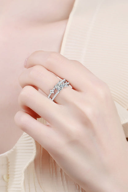 Moissanite & Sterling Silver Double Layered Ring