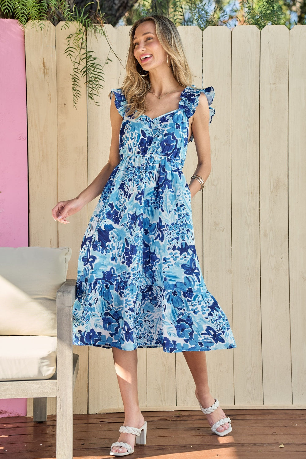 Hailey & Co Floral Ruffled Sleeveless Midi Dress