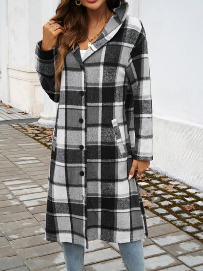 Never Too Late Plaid Long Sleeve Hooded Coat