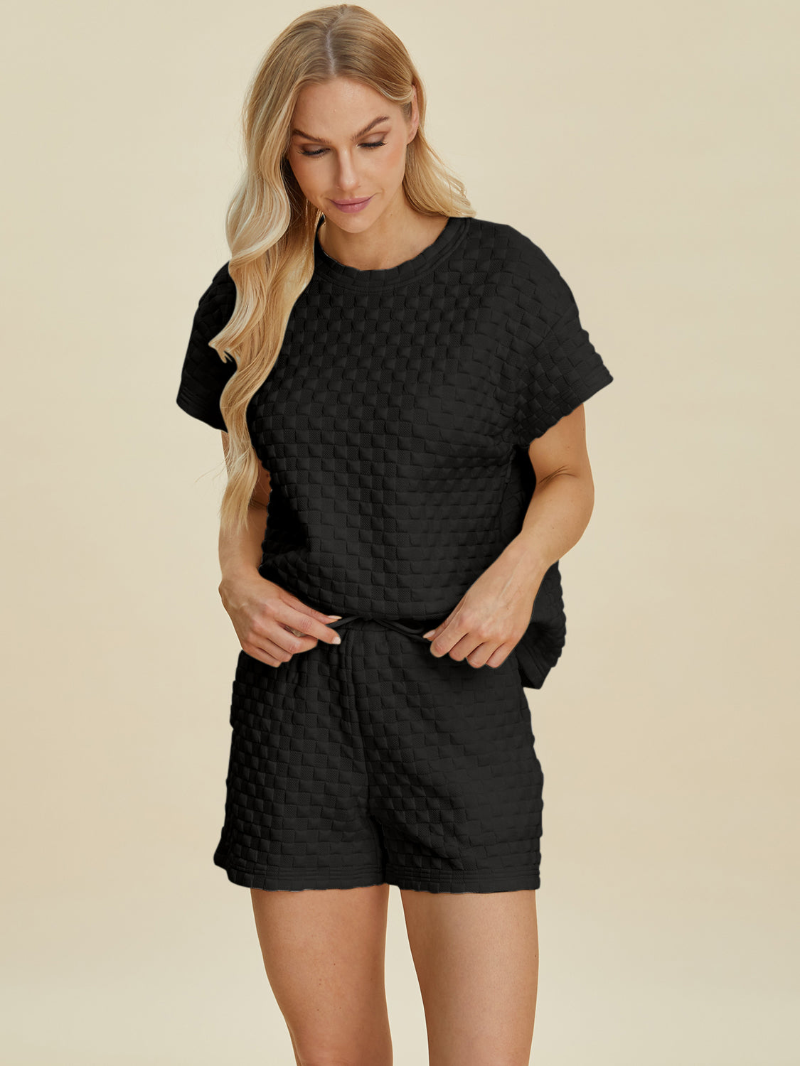 Double Take Texture T-Shirt and Shorts Set