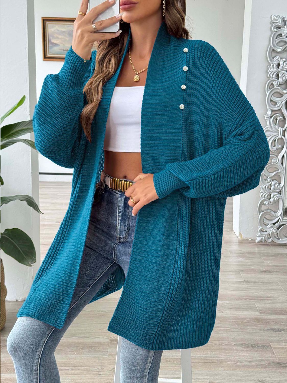 Darling Dear Open Front Long Sleeve Cardigan