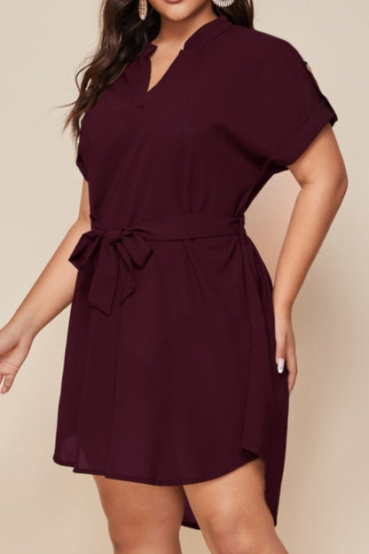 Plus Size Notched Tie Waist Mini Dress