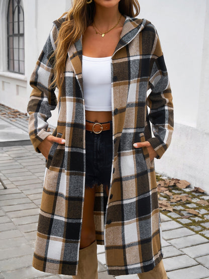 Never Too Late Plaid Long Sleeve Hooded Coat