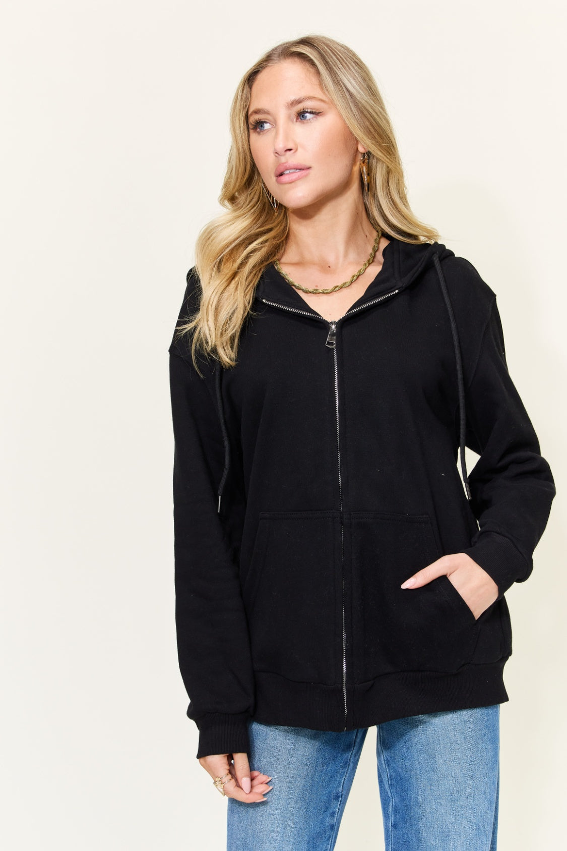 Simply Love Full Size NOT IN THE MOOD Graphic Zip-Up Hoodie with Pockets