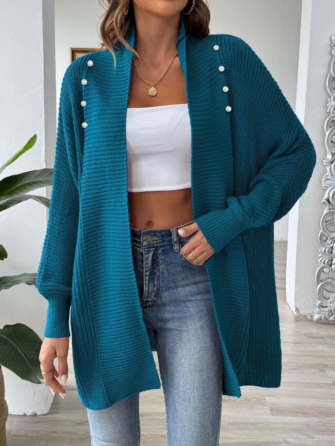 Darling Dear Open Front Long Sleeve Cardigan