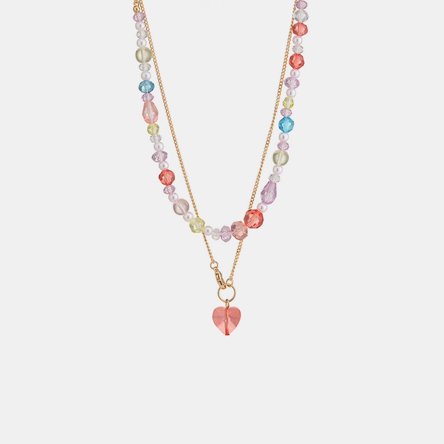 Beaded Double-Layered Heart Pendant Necklace