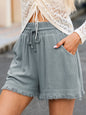 Drawstring Raw Hem Shorts with Pockets