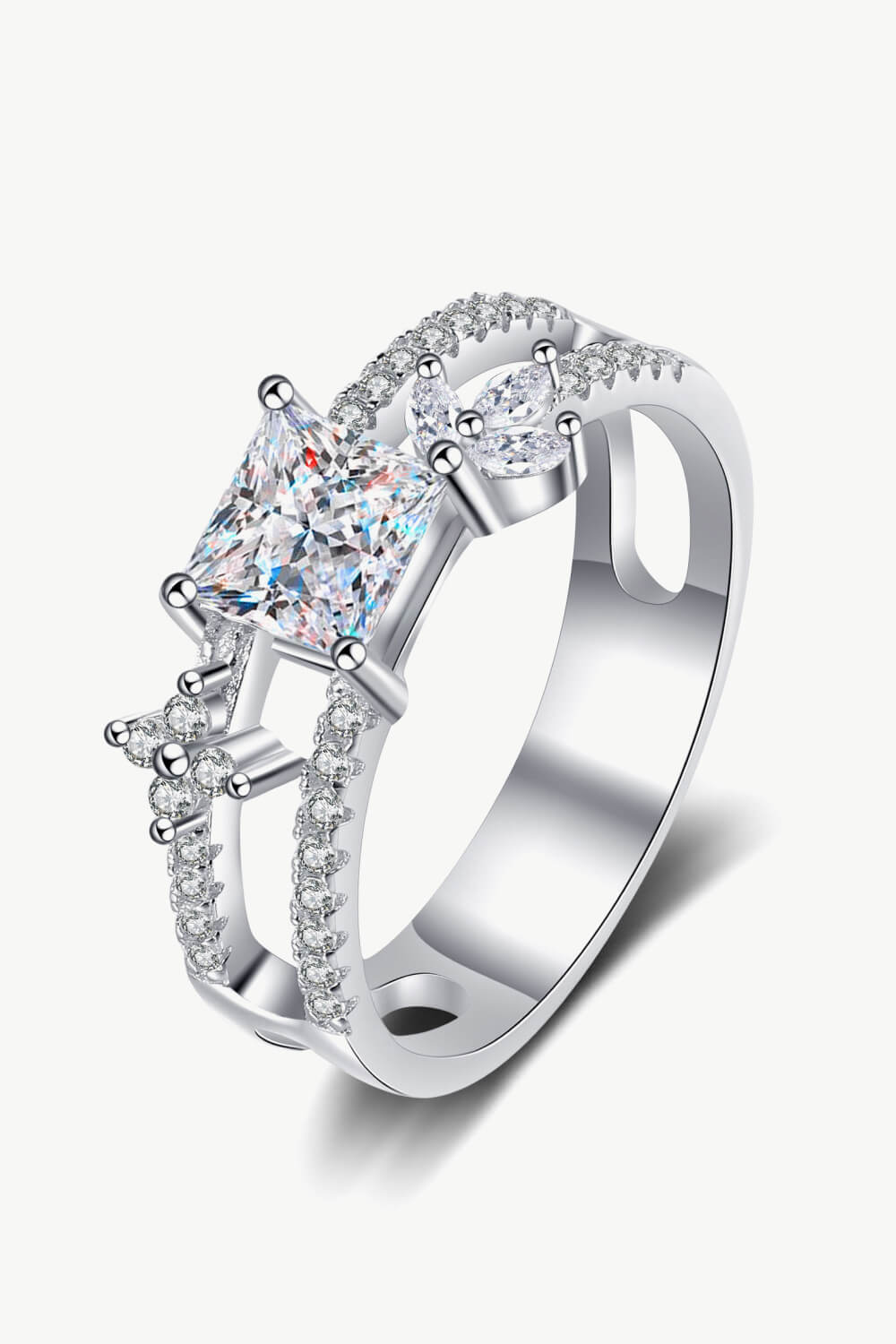 Moissanite & Sterling Silver Double Layered Ring