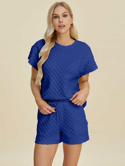 Double Take Texture T-Shirt and Shorts Set