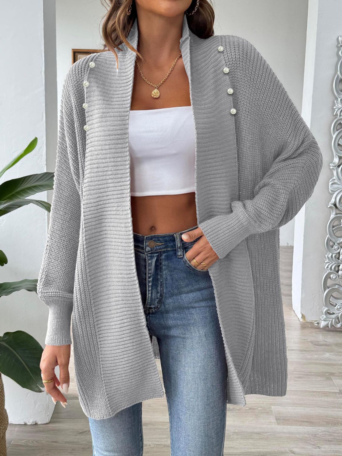 Darling Dear Open Front Long Sleeve Cardigan