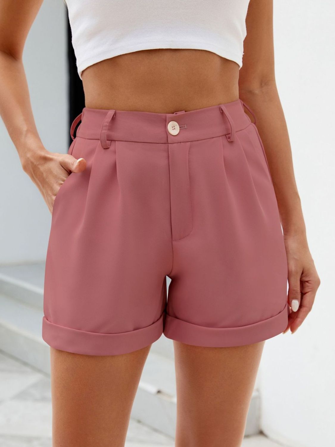 Roll Trim Half Elastic Waist Shorts