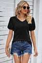 Heathered V-Neck Balloon Sleeve T-Shirt