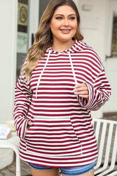 Drawstring Striped Dropped Shoulder Hoodie