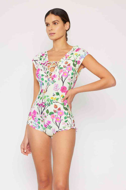 Bring Me Flowers V-Neck One Piece Swimsuit Cherry Blossom Cream