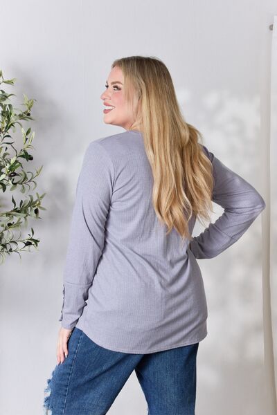 Texture Half Button Long Sleeve Top