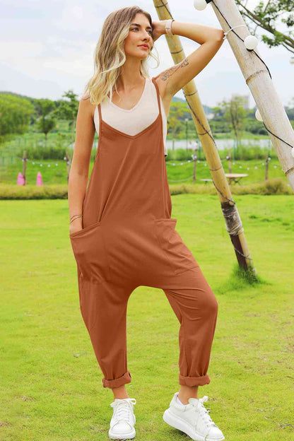 Sleeveless V-Neck Pocketed Jumpsuit