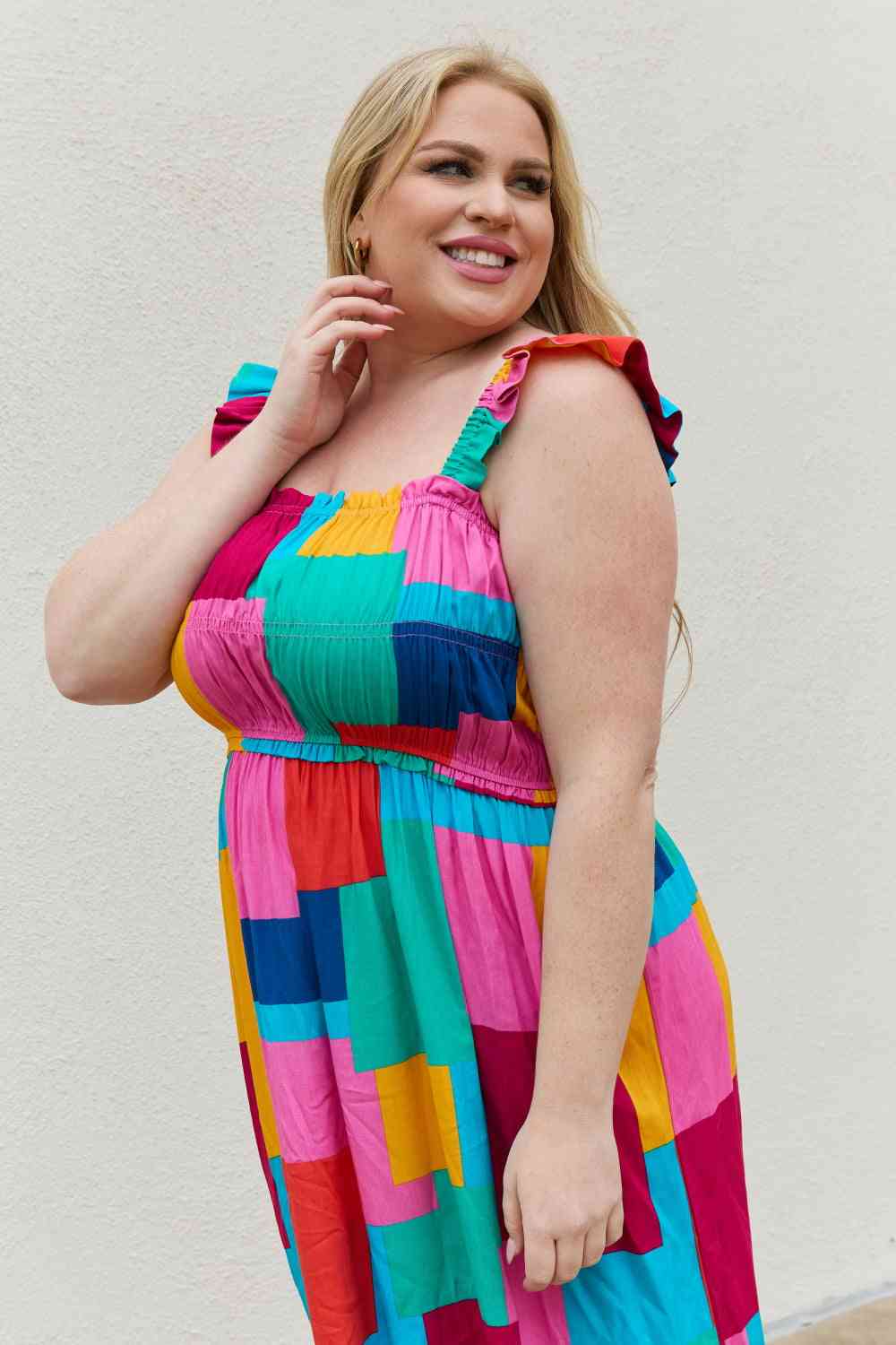 Multicolored Square Print Summer Dress