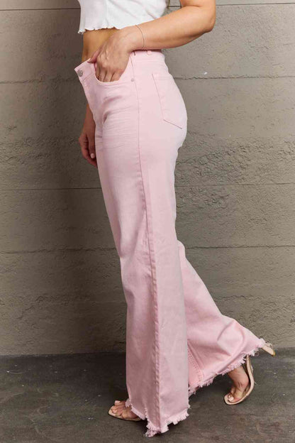 RISEN Raelene High Waist Wide Leg Jeans in Light Pink