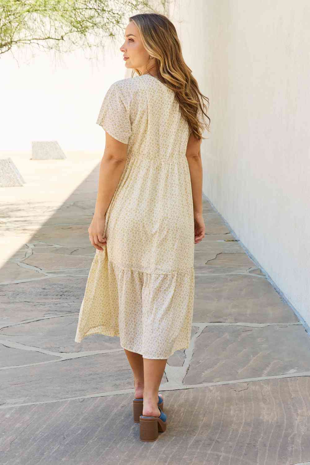 Spring Baby Kimono Sleeve Midi Dress in Cream