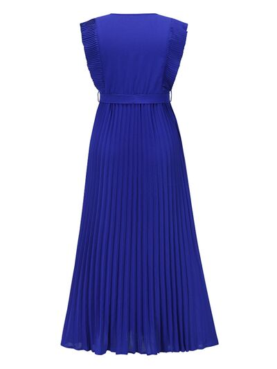 You’ve Got Flare Tied Surplice Cap Sleeve Pleated Dress