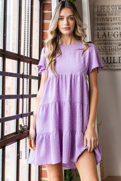 Swiss Dot Short Sleeve Tiered Dress