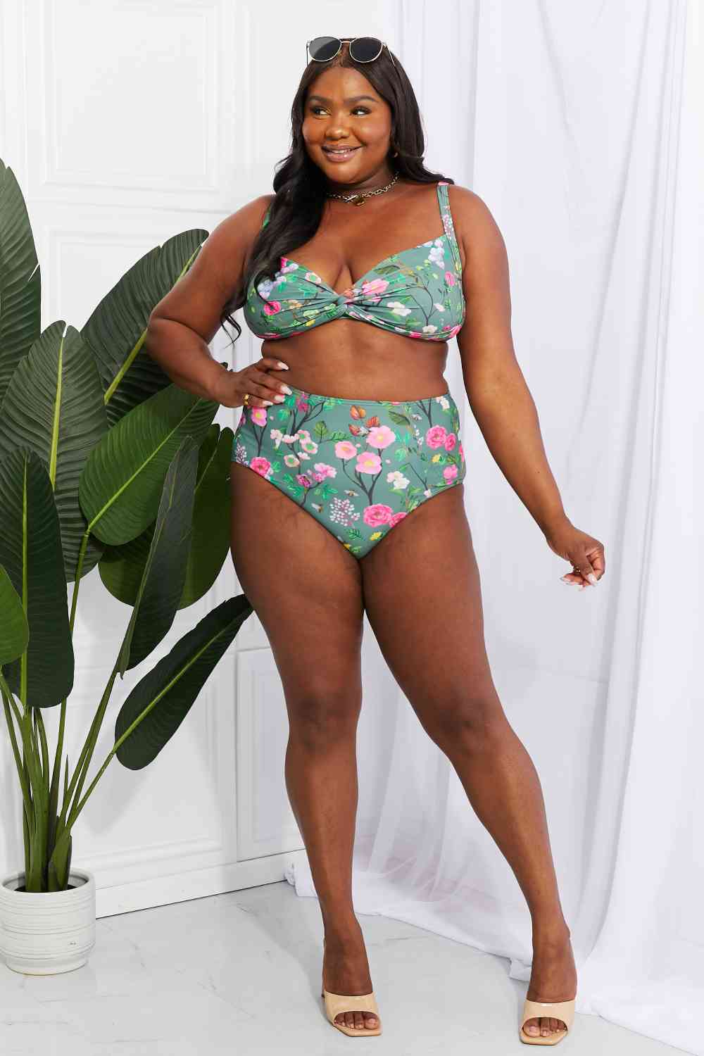 Swim Take A Dip Twist High-Rise Bikini in Sage