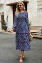 Soaring High Smocked Flounce Sleeve Midi Dress