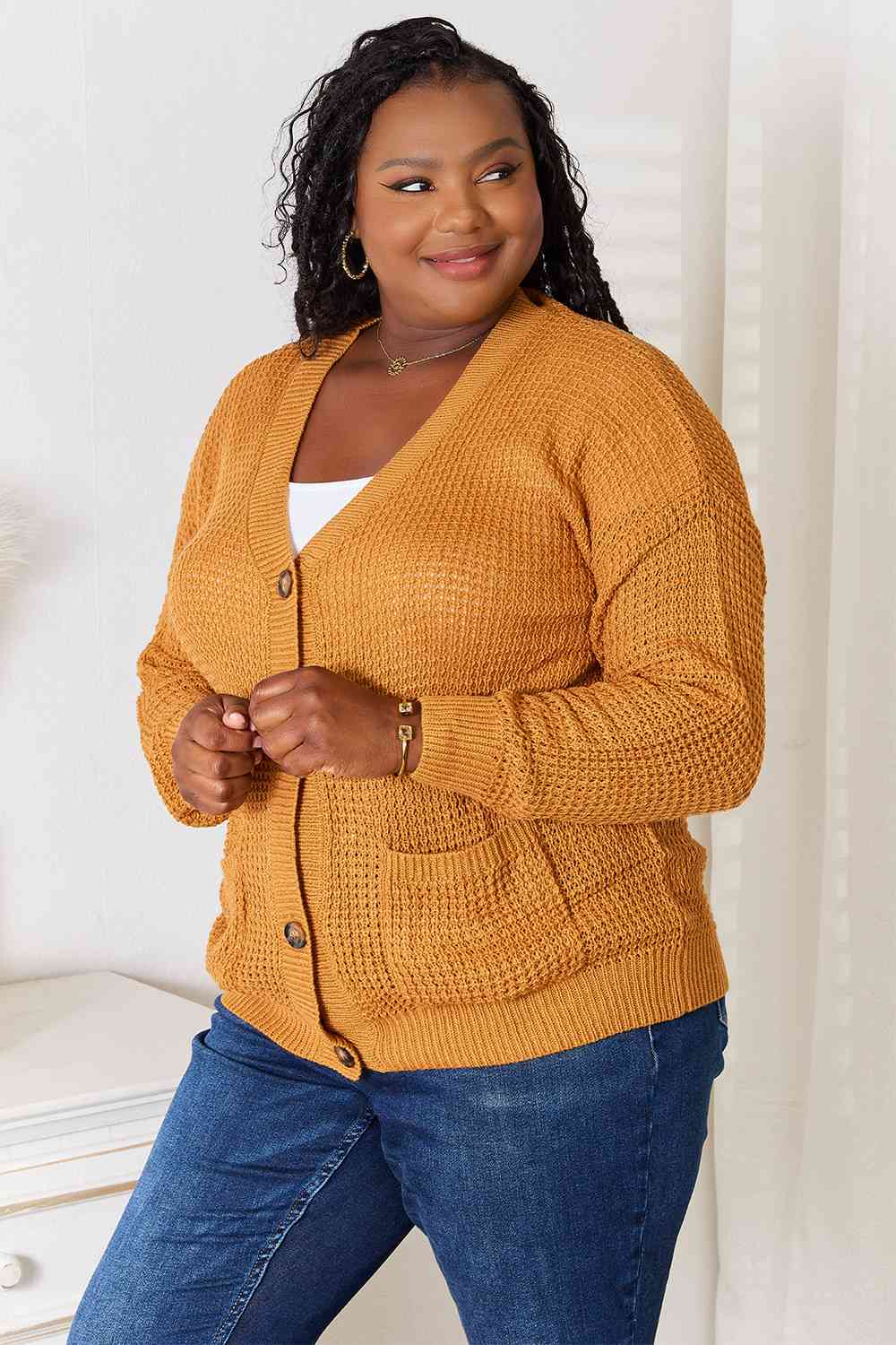 Drop Shoulder Button Down Cardigan with Pockets