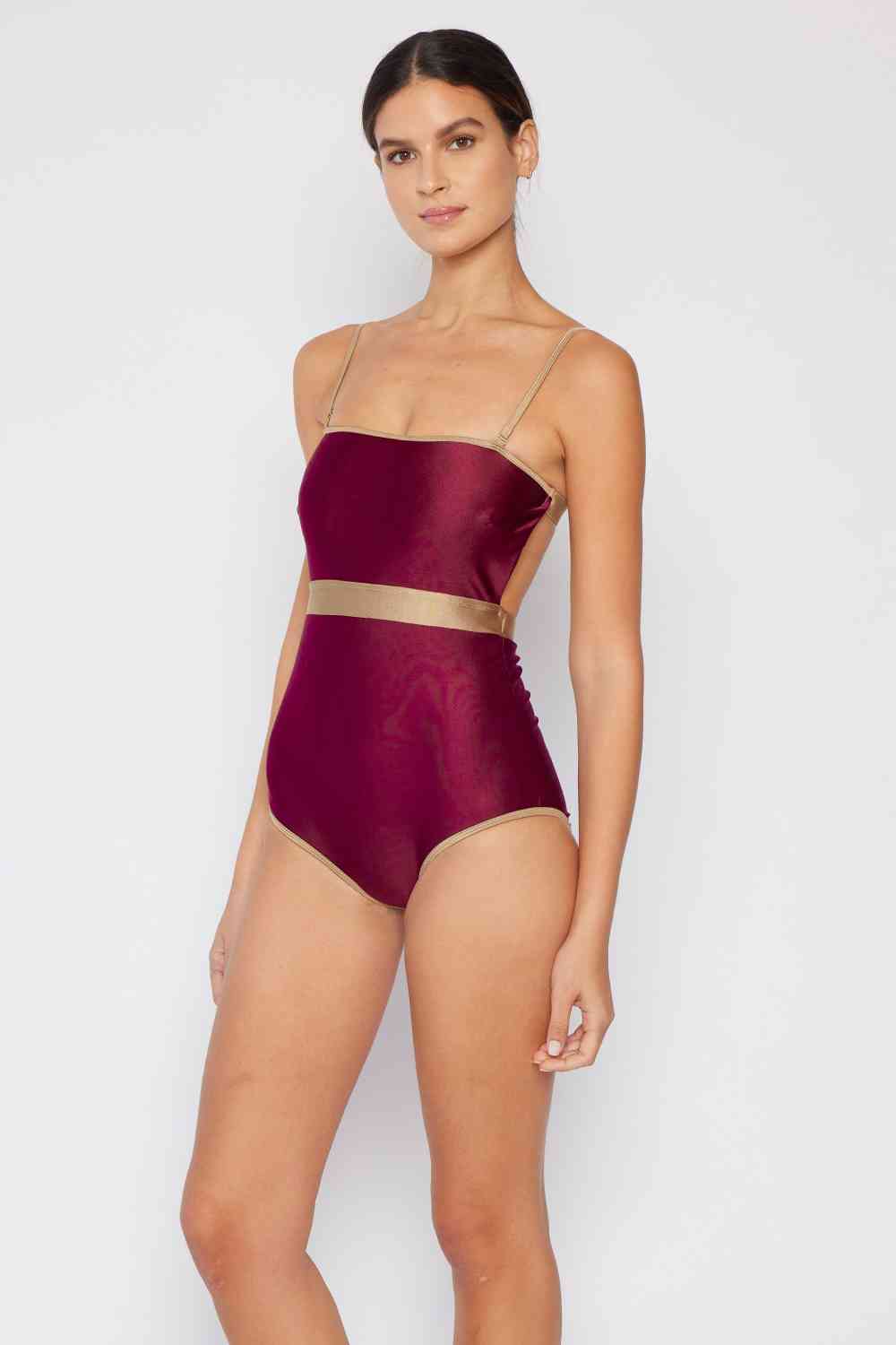 Wave Break Contrast Trim One-Piece in Wine