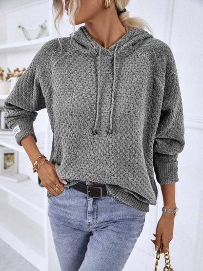 My Comfort Zone Texture Drawstring Long Sleeve Hooded Sweater