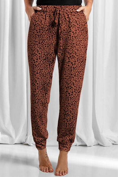 Leopard Drawstring Pocketed Pants