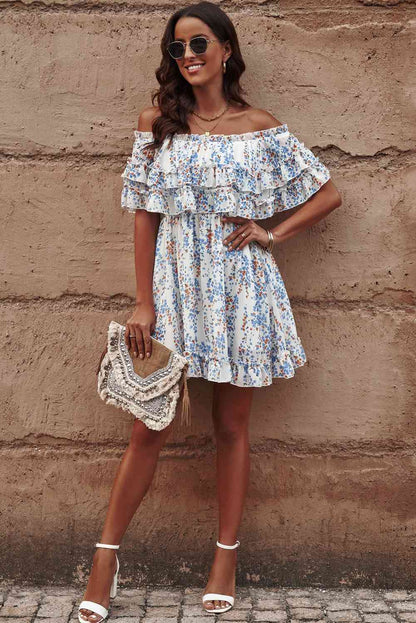 You wish Darling Floral Off-Shoulder Ruffle Hem Dress