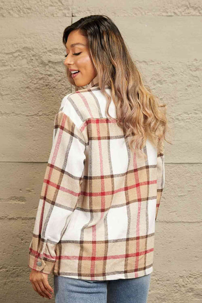 Plaid Button-Up Dropped Shoulder Shirt Jacket