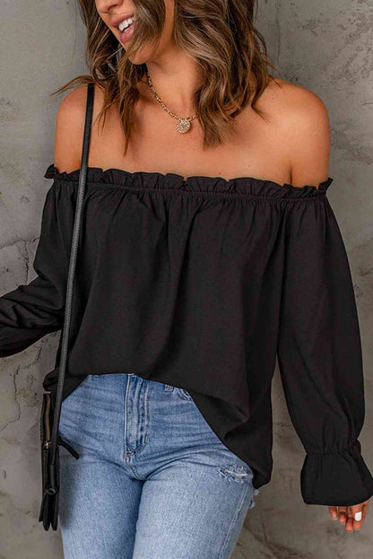 Off-Shoulder Flounce Sleeve Blouse