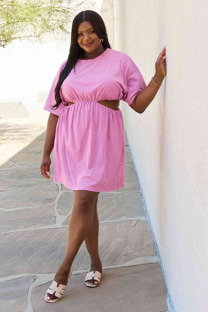 Summer Field Cutout T-Shirt Dress in Carnation Pink